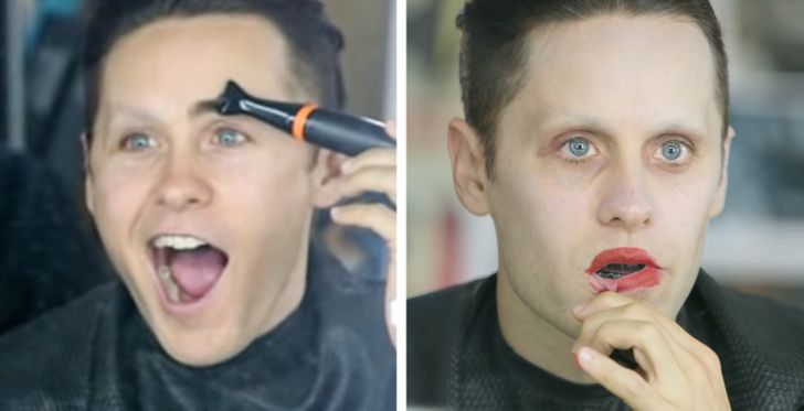 Jared Leto trying on his Suicide Squad makeup for the first time