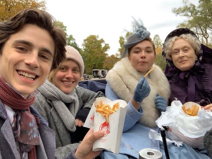 In the breaks between the shooting of Little Women, the actors were eating fast food.