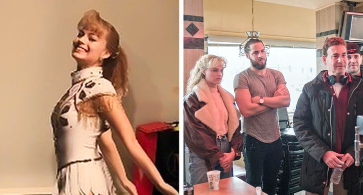Margot Robbie and the crew behind the scenes of I, Tonya