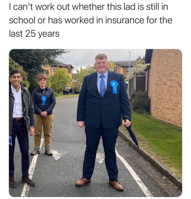 community - I can't work out whether this lad is still in school or has worked in insurance for the last 25 years