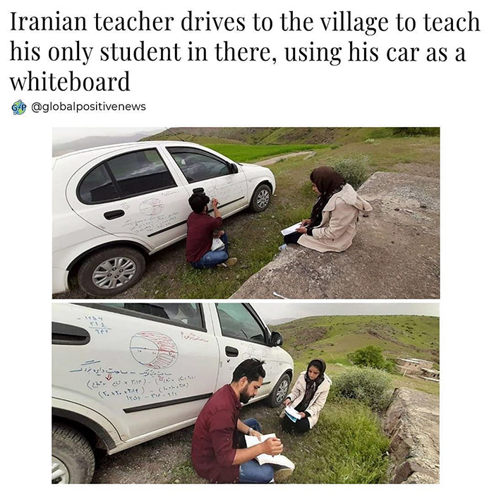 vehicle door - Iranian teacher drives to the village to teach his only student in there, using his car as a whiteboard S.T. .. har Tier