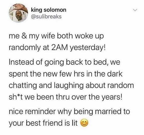 trump twitter kansas city - king solomon me & my wife both woke up randomly at 2AM yesterday! Instead of going back to bed, we spent the new few hrs in the dark chatting and laughing about random sht we been thru over the years! nice reminder why being ma