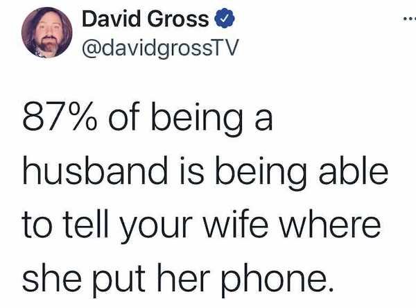 fiskars - David Gross 87% of being a husband is being able to tell your wife where she put her phone.