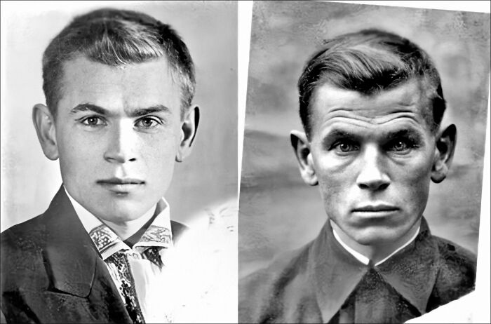 In 1941, The Photo On The Left Was Taken Of Soviet Soldier Eugen Stepanovich Kobytev On The Day He Left To Go To War. The Photo On The Right Was Taken In 1945 After The End Of The War, Just 4 Years Apart