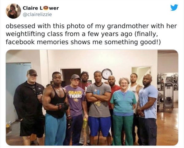 shoulder - Claire Lower obsessed with this photo of my grandmother with her weightlifting class from a few years ago finally, facebook memories shows me something good! Geaux Tigers