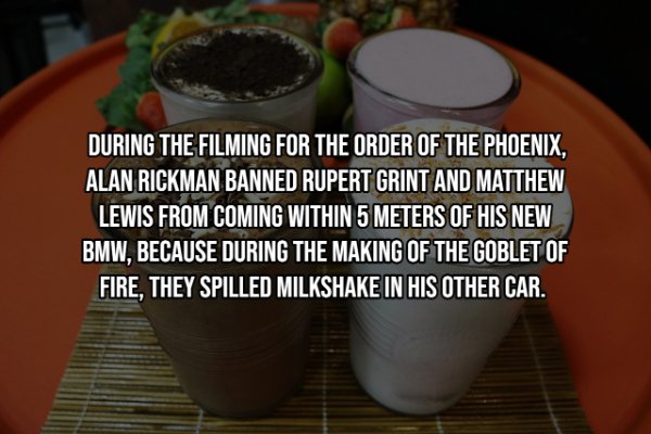 flowerpot - During The Filming For The Order Of The Phoenix, Alan Rickman Banned Rupert Grint And Matthew Lewis From Coming Within 5 Meters Of His New Bmw, Because During The Making Of The Goblet Of Fire, They Spilled Milkshake In His Other Car.