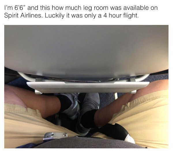 seat belt - I'm 6'6" and this how much leg room was available on Spirit Airlines. Luckily it was only a 4 hour flight.