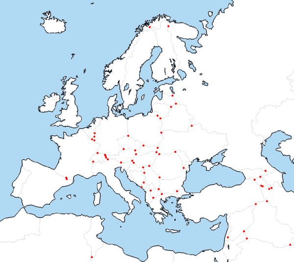 Tripoints of countries in Europe and surrounding lands.