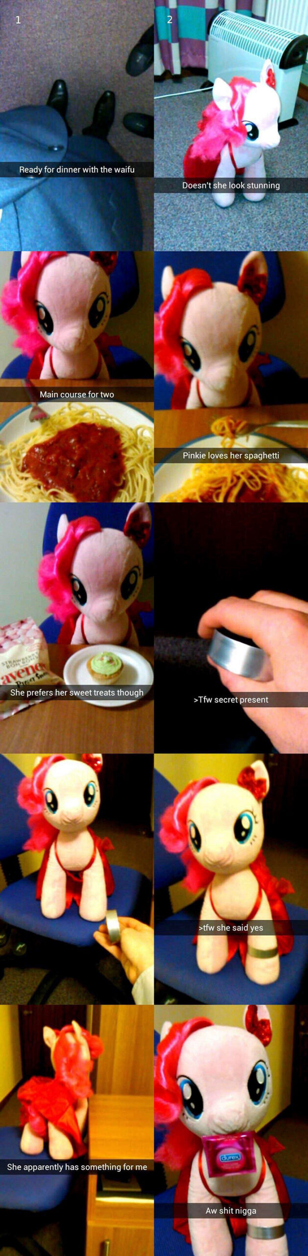 cringe pics - pinkie pie plush cringe - 1 2 Ready for dinner with the waifu Doesn't she look stunning Main course for two Pinkie loves her spaghetti 2 avend Res She prefers her sweet treats though >Tfw secret present >tfw she said yes Cure She apparently 