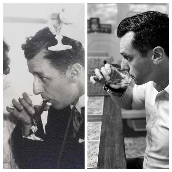 “Side by side of my grandfather at his wedding and myself.”