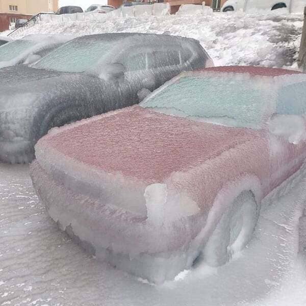 Cars after freezing rain in Vladivostok, Russia