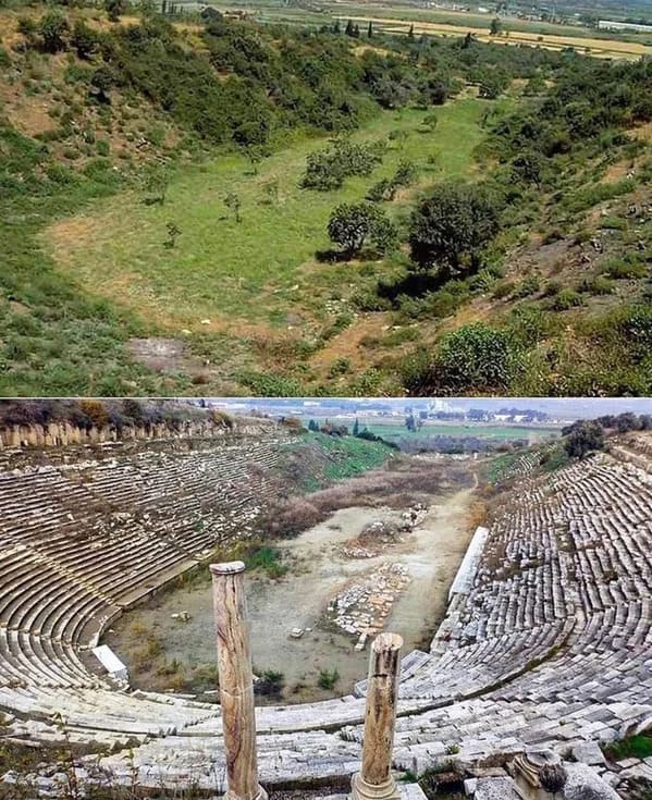 “Before and after the excavation of the Ancient Greek Stadium”