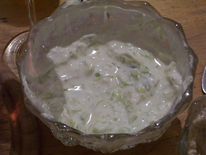 Half sour cream, half greek yogurt for tzatziki - so much richer.