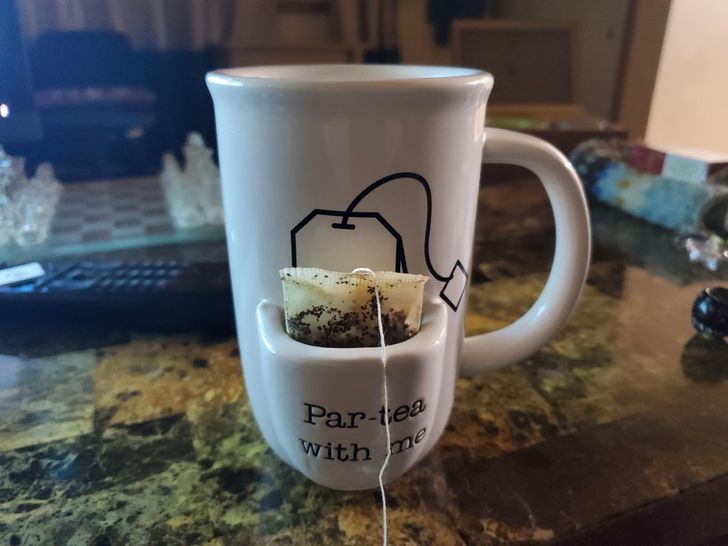 “I found a mug with a tea bag holder.”