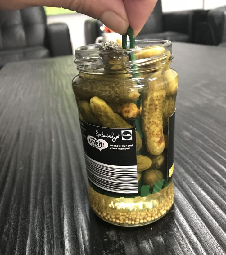 This baby pickle jar came with a tiny elevator for them.