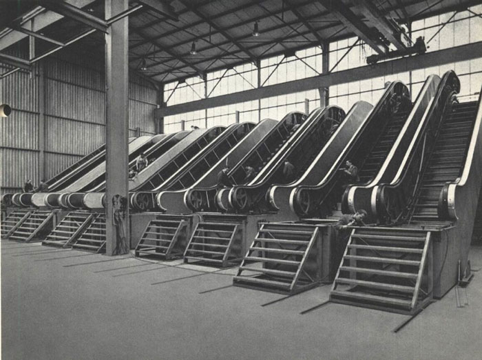 Escalators have been around since 1859, though they were called rotating stairs.