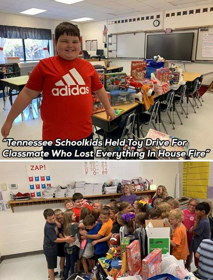 boy classmate - Aara Yahtzee, Des adidas "Tennessee Schoolkids Held Toy Drive For Classmate Who Lost Everything In House Fire Zap! B09 C 75 84 D 70 74 Fo 69 Ceny Ps