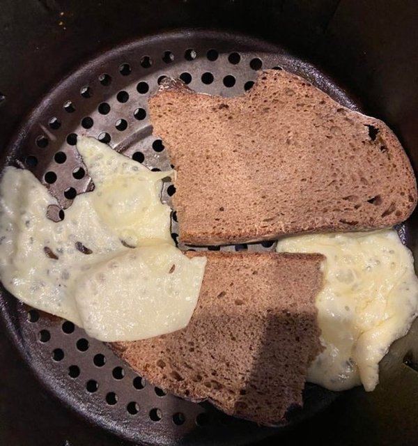 The air fryer blew the cheese off my bread.