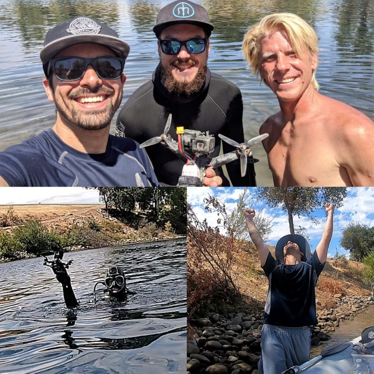 “Found and returned a man’s homemade drone & GoPro 8 while diving in the American River!”