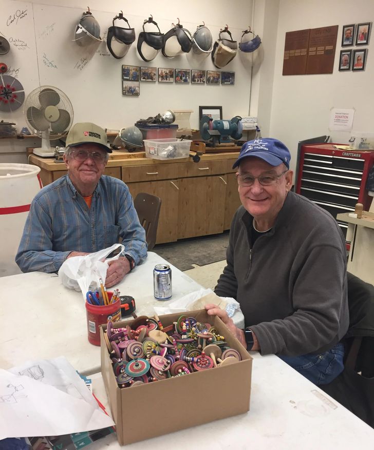 “These gentlemen make around a thousand toy tops for Ronald McDonald House each year.”