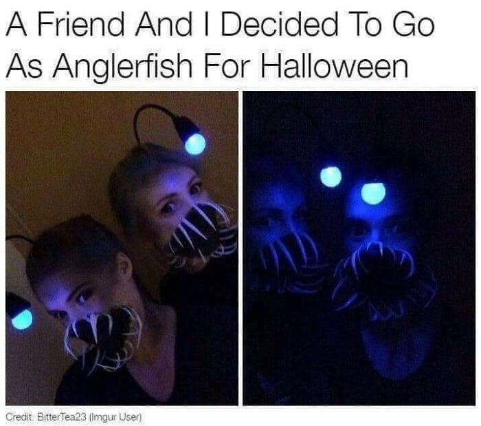funny and dumb points people made online - anglerfish memes - A Friend And I Decided To Go As Anglerfish For Halloween Credit BitterTea23 Imgur User