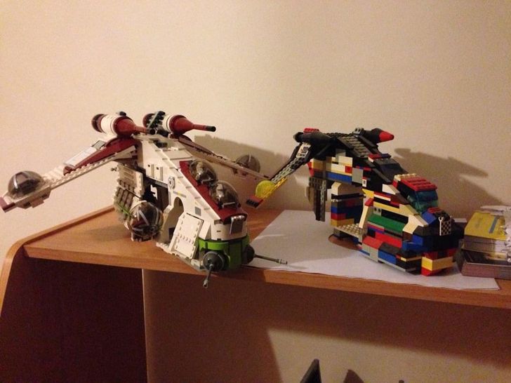 “A Lego I built when I was a kid based off a catalog picture vs the actual Lego set I bought 15 years later”