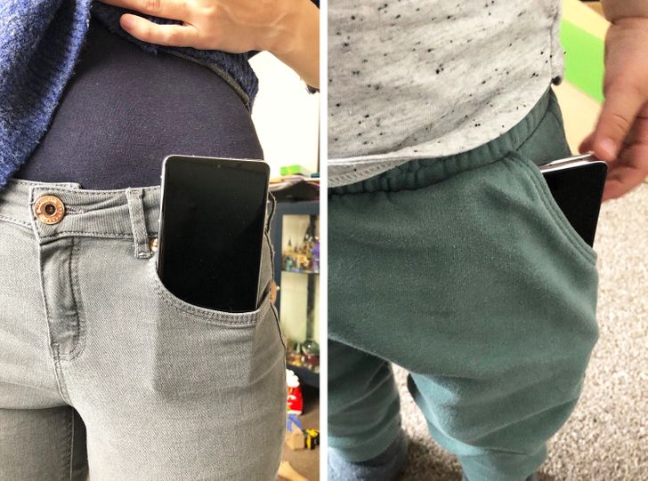 “The S21 Ultra in my wife’s jeans vs my 18-month-old son’s joggers”