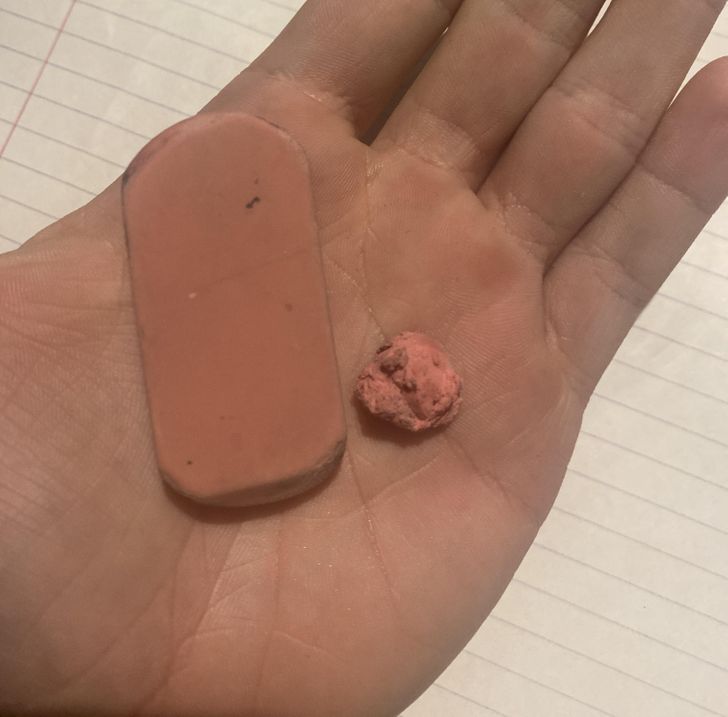 “Used up an eraser to the point where I can’t use it anymore. Here’s a full eraser for comparison.”