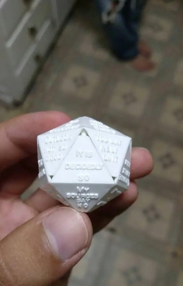 The die inside of a magic 8-ball