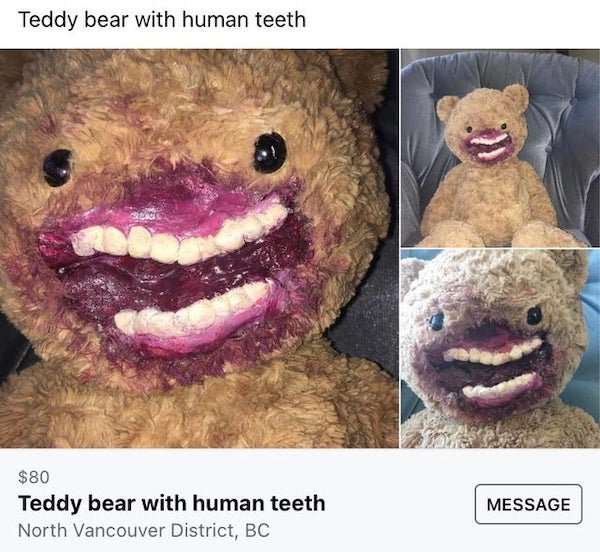 snout - Teddy bear with human teeth $80 Teddy bear with human teeth North Vancouver District, Bc Message