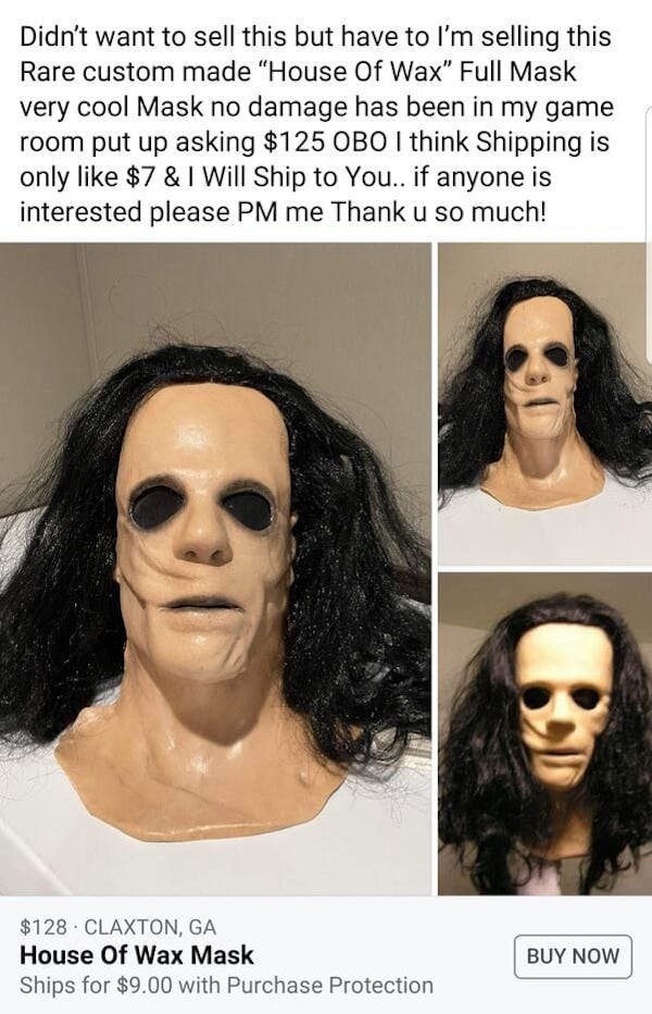 long hair - Didn't want to sell this but have to l'm selling this Rare custom made "House Of Wax" Full Mask very cool Mask no damage has been in my game room put up asking $125 Obo I think Shipping is only $7 & I Will Ship to You.. if anyone is interested
