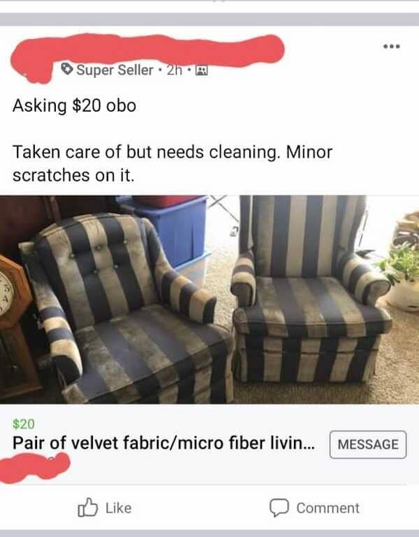 chair - Super Seller.2h. Asking $20 obo Taken care of but needs cleaning. Minor scratches on it. $20 Pair of velvet fabricmicro fiber livin... Message Comment