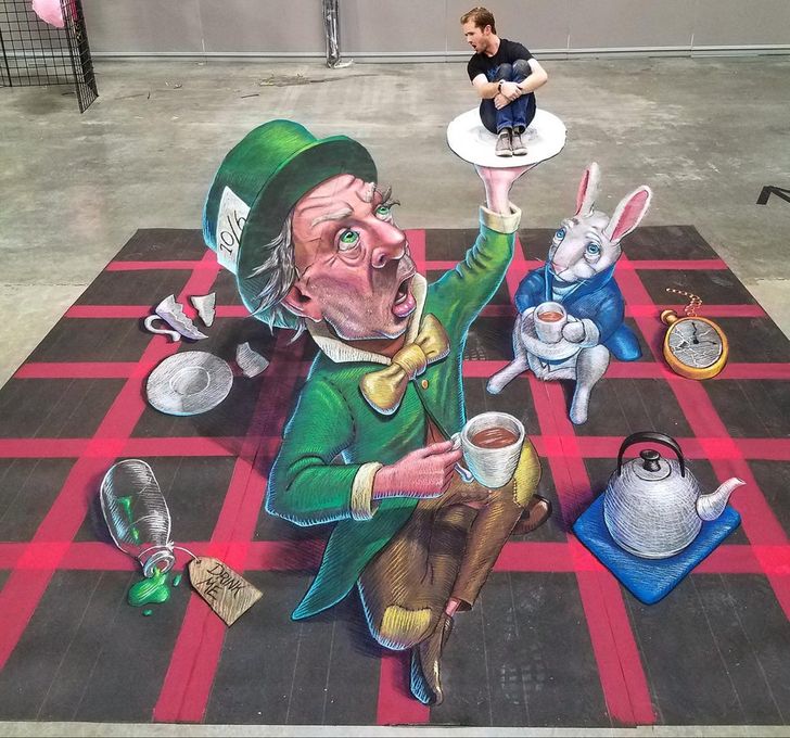 “I drew this Alice in Wonderland 3-D chalk art at a convention. It’s about 20 feet long.”