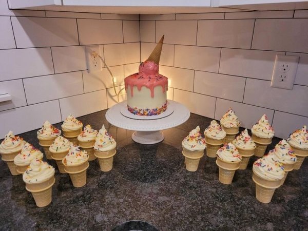 My wife was up until 3am making my daughter an “ice cream” birthday cake and cupcake cones.