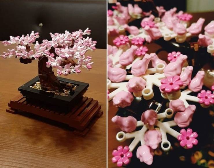 “The blossoms on my LEGO bonsai are small frogs.”