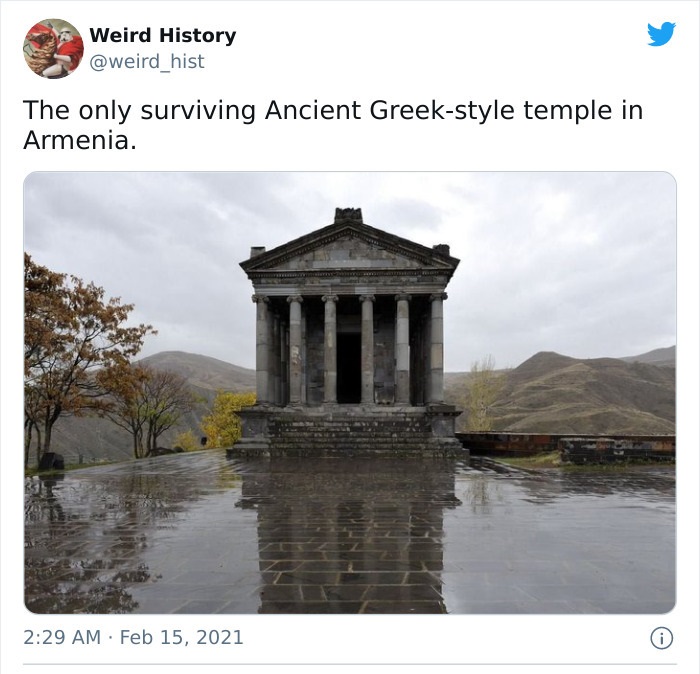 garni, peripteros temple - Weird History hist The only surviving Ancient Greekstyle temple in Armenia. 0