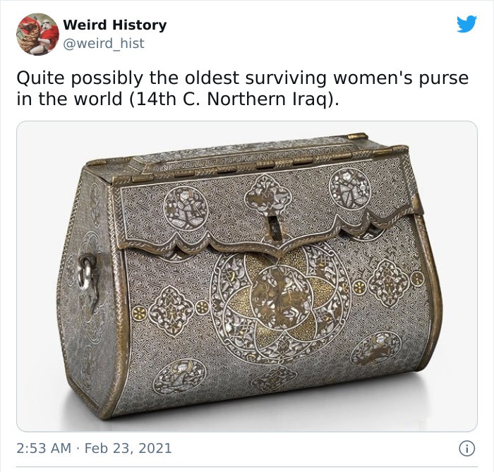 old handbags - Weird History hist Quite possibly the oldest surviving women's purse in the world 14th C. Northern Iraq. Zava Ksen