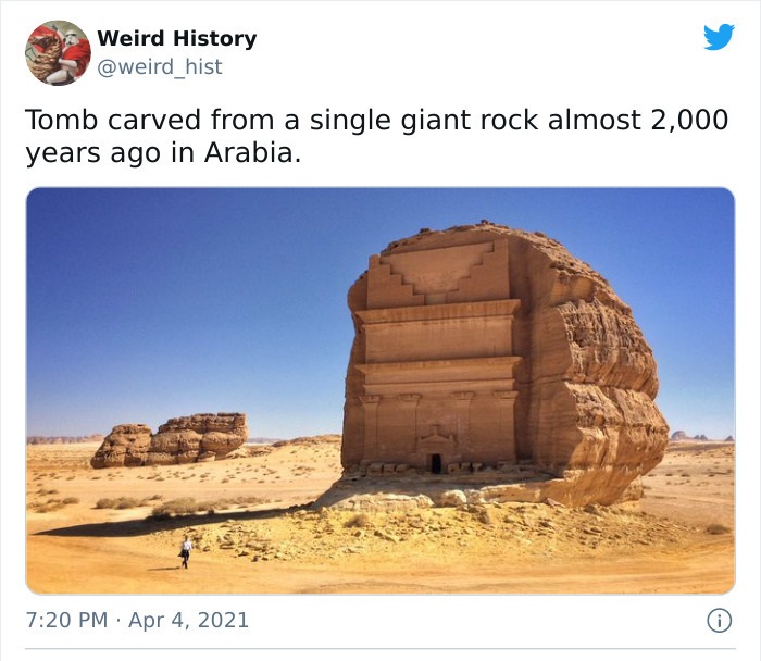 saleh - Weird History Tomb carved from a single giant rock almost 2,000 years ago in Arabia.