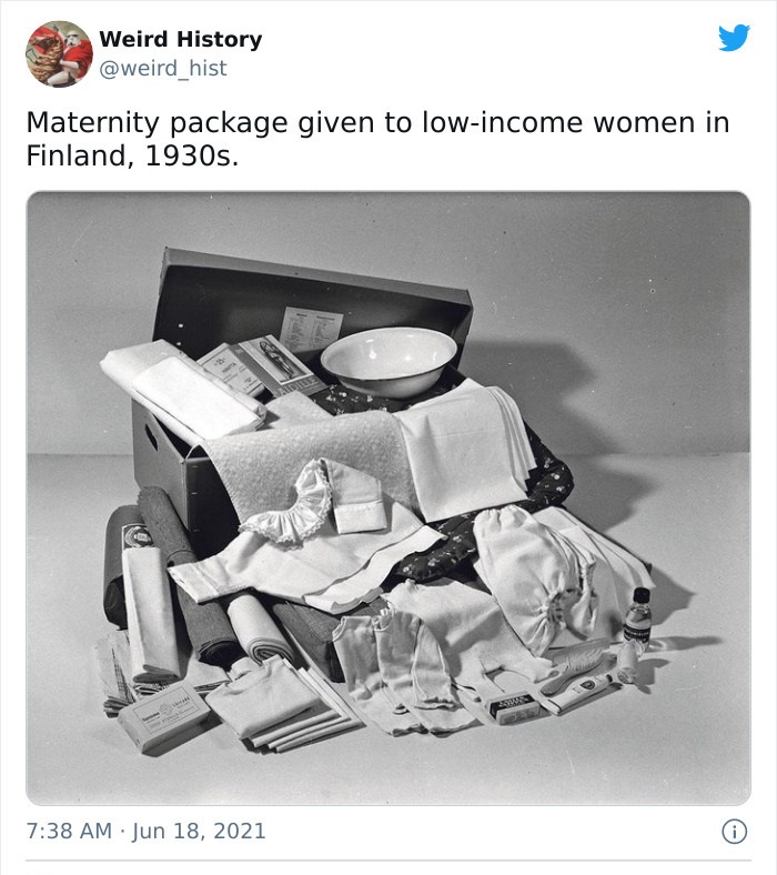 car - Weird History Maternity package given to lowincome women in Finland, 1930s.