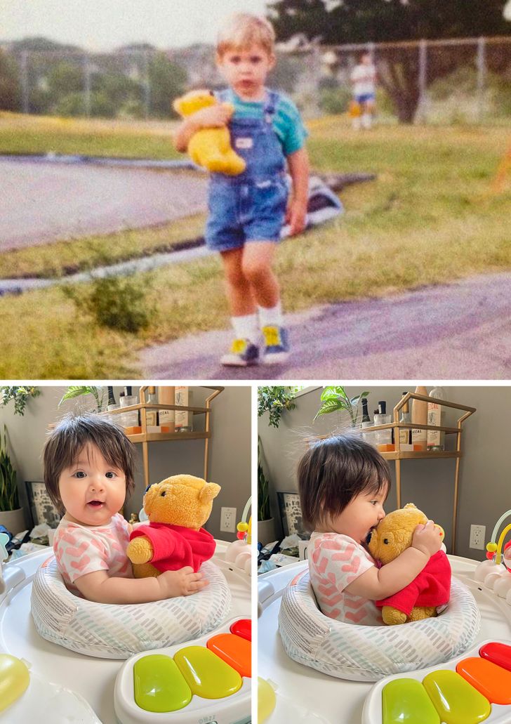 “I saved this Pooh Bear I got in 1992 for my future child. Here’s my 5-month-old girl loving him like her daddy once did.”