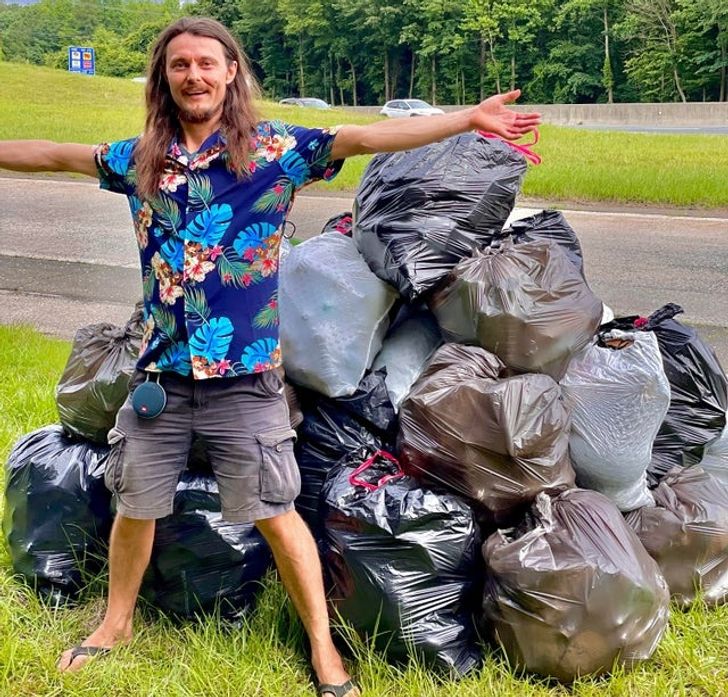 “My best bud and I cleaned up a ton of trash today on our day off.”