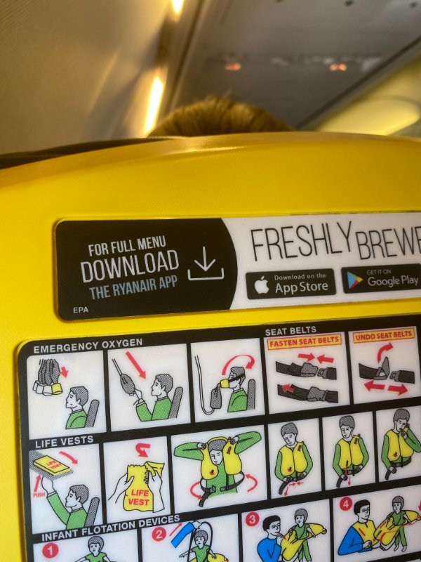 “Ryanair’s in flight menu is only available in the app so if you didn’t download it on the runway you can’t see it.”