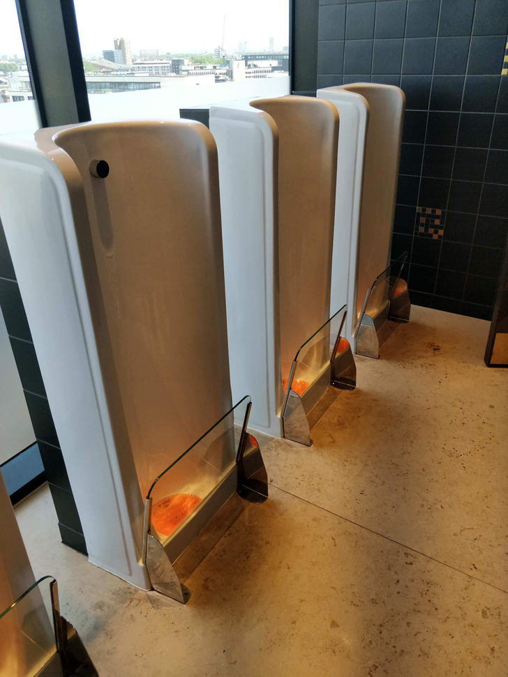 “Urinals that protect your shoes from the splashback”