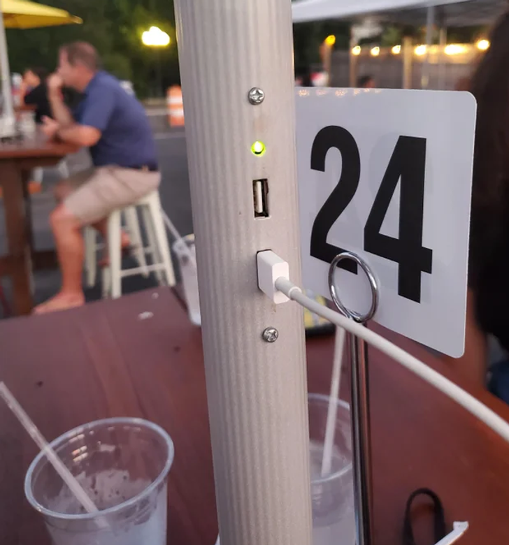 “This restaurant I went to has solar-powered phone chargers built into the umbrellas.”