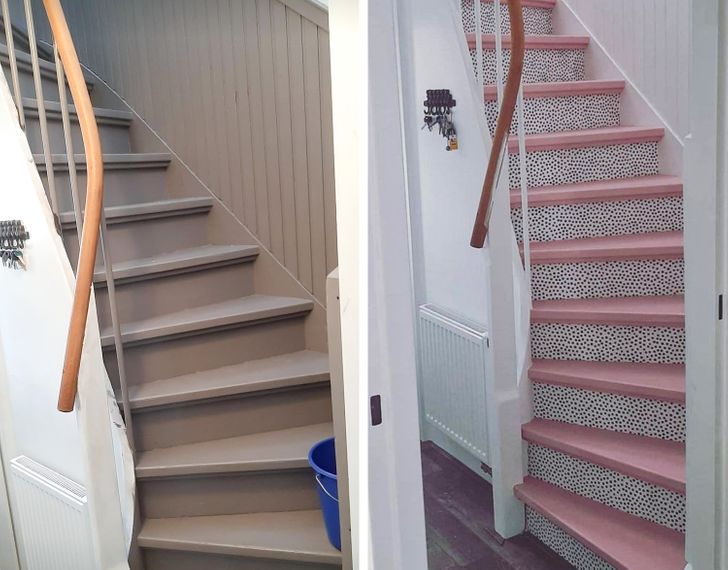 “This is a before and after of my stairs. I know it’s not for everyone, but I love how girly they are.”