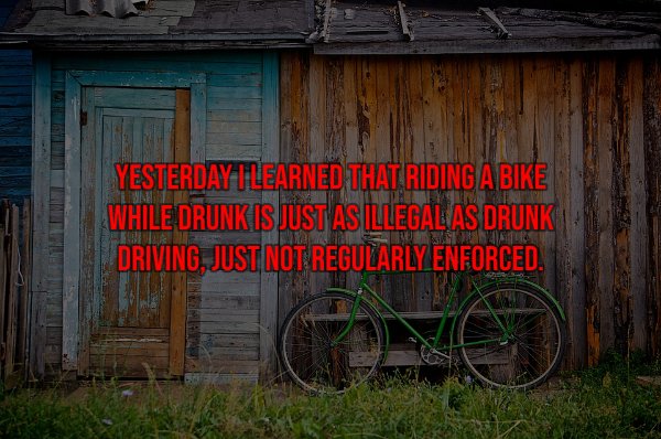 domplatte - YesterdayTlearned That Riding A Bike While Drunk Is Just As Illegal As Drunk Driving, Just Not Regularly Enforced. Winter