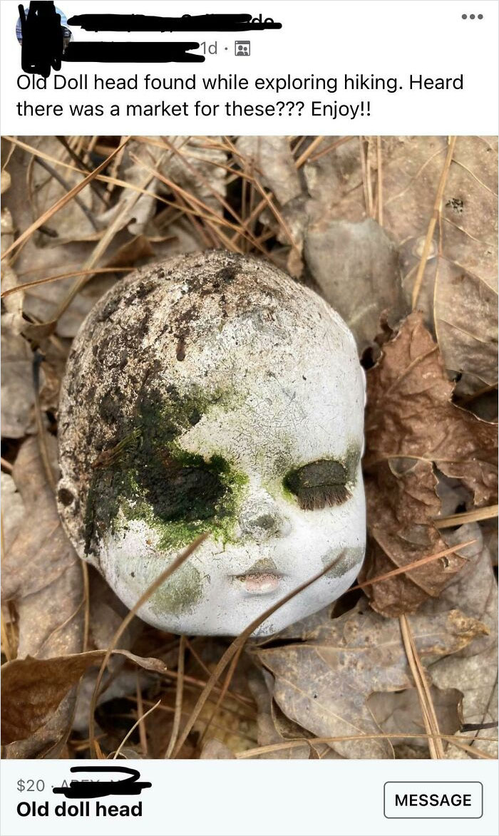 fauna - .. 1d. Old Doll head found while exploring hiking. Heard there was a market for these??? Enjoy!! $20 Old doll head Message