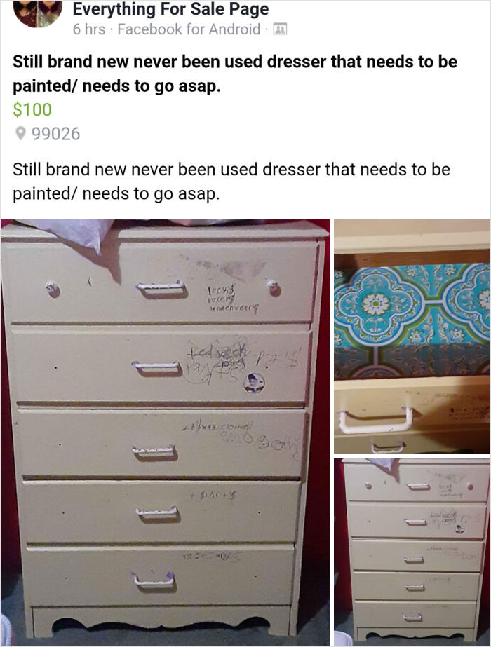 drawer - Everything For Sale Page 6 hrs Facebook for Android. Still brand new never been used dresser that needs to be painted needs to go asap. $100 99026 Still brand new never been used dresser that needs to be painted needs to go asap. roche veten unde
