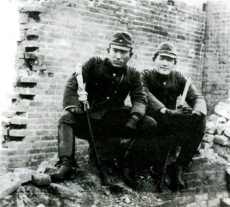 Two Japanese officers who held a contest to kill 100 people using a sword (Toshiaki Mukai and Tsuyoshi Noda, 1930s).
The contest to kill 100 people using a sword was a contest between Toshiaki Mukai and Tsuyoshi Noda, two Japanese Army officers, which took place during the Japanese invasion of China. The goal of the contest was to see who could kill 100 people the fastest while using a sword. The two officers were later executed on war crime charges for their involvement.