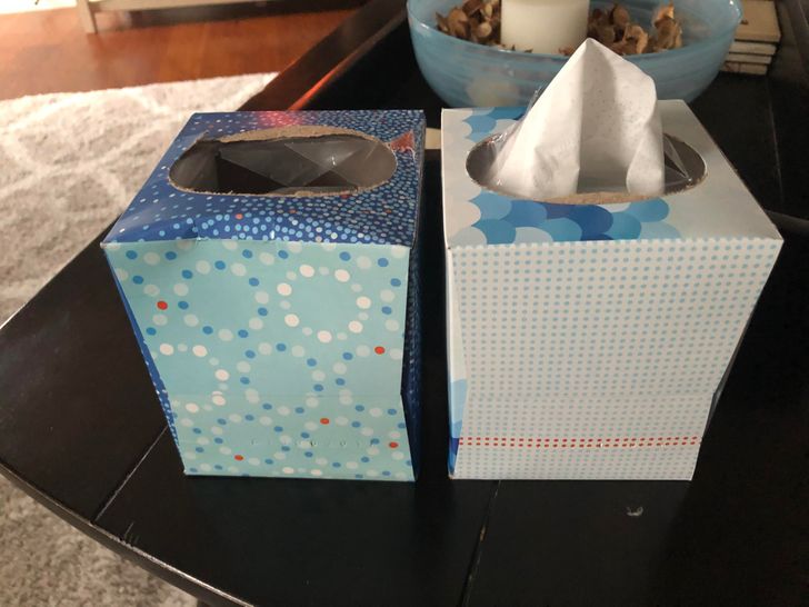 “Keep at least one empty tissue box on hand for when you’re sick and need to keep your germs contained.”